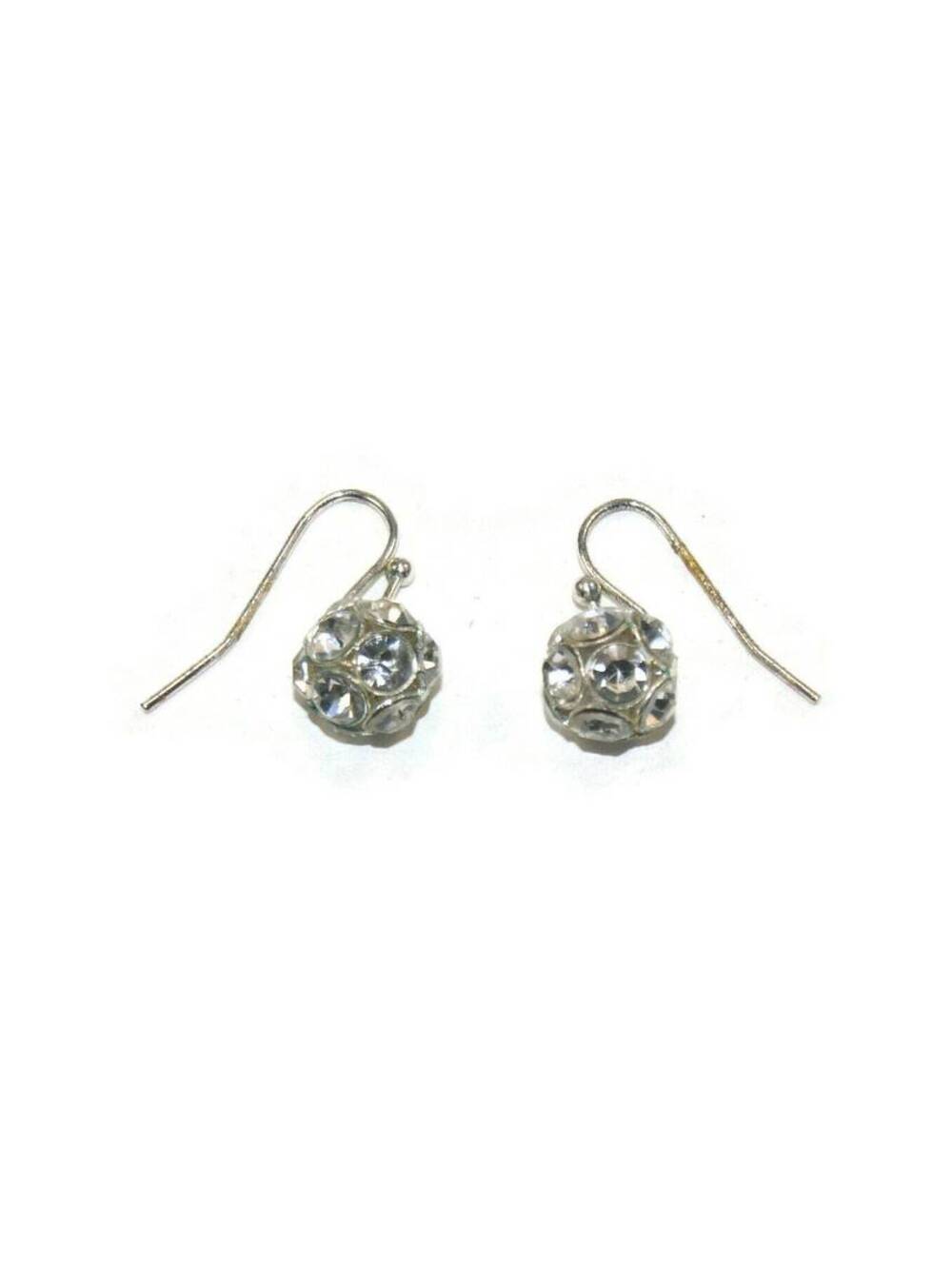 Vintage Silver Tone and Rhinestones Ball Dangle Earrings.